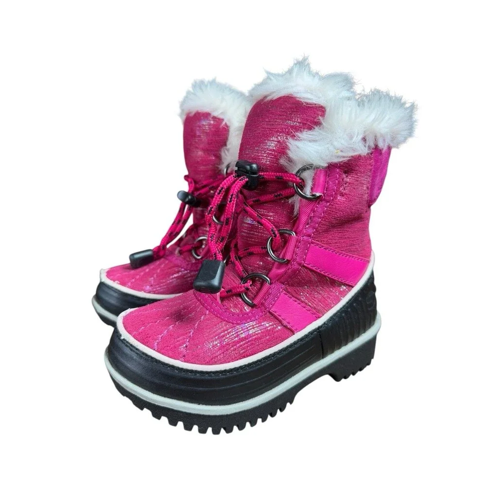 Sorel Toddler Girls Size 8 Snow Boots Pink Waterproof Children Shoes Faux Fir